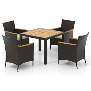5 PCS Patio Dining Table Set for 4 Rattan Conversation Set Brown