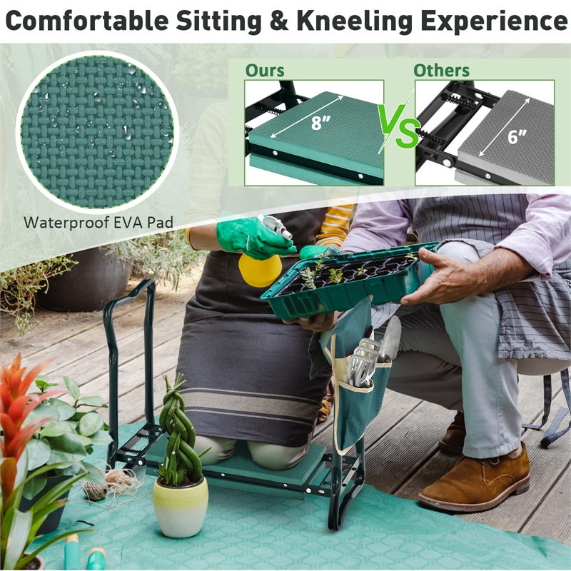 Foldable Garden Stool Heavy Duty Gardening Bench w/ 1 Pouch