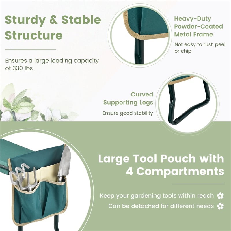 Foldable Garden Stool Heavy Duty Gardening Bench w/ 1 Pouch