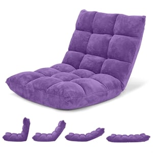 Adjustable 14 Position Floor Chair Folding Lazy Gaming Sofa Cushioned Purple