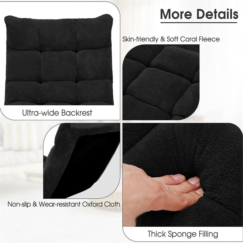 Adjustable 14 Position Floor Chair Folding Lazy Gaming Sofa Cushioned Black