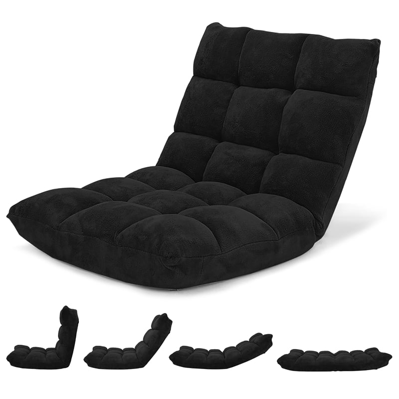 Adjustable 14 Position Floor Chair Folding Lazy Gaming Sofa Cushioned Black
