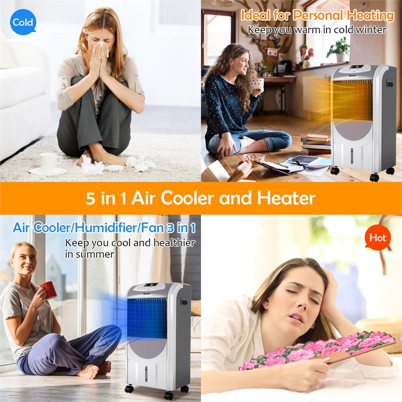 Portable Air Cooler Fan and Heater Humidifier w/Washable Filter White