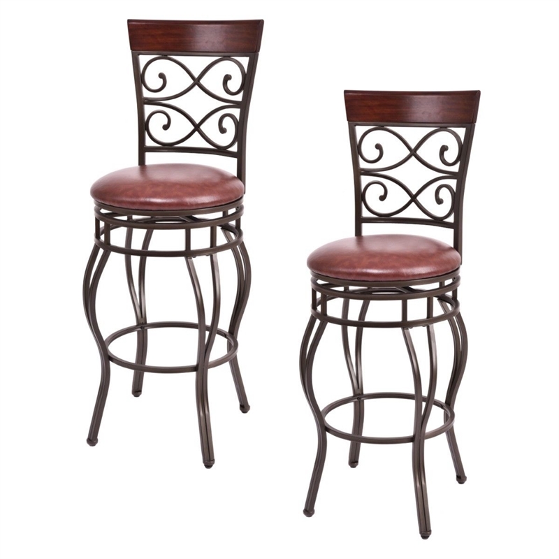 Set of 2 Vintage Bar Stools Swivel Padded Seat Bistro Pub Brown