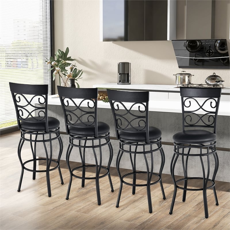 Set of 2 Vintage Bar Stools Swivel Padded Seat Bistro Pub Black