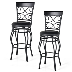Set of 2 Vintage Bar Stools Swivel Padded Seat Bistro Pub Black