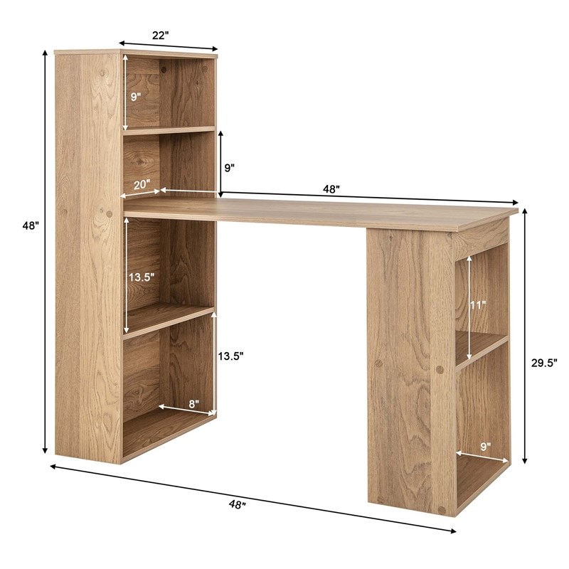 Computer Desk Writing  Workstation Office 6 Tier Storage Shelves Natural