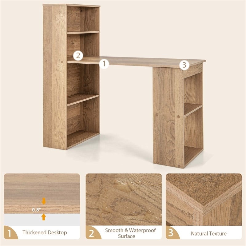 Computer Desk Writing  Workstation Office 6 Tier Storage Shelves Natural