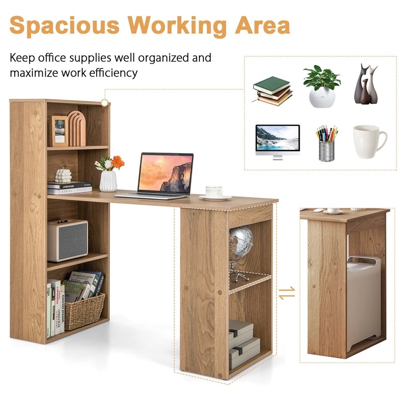 Computer Desk Writing  Workstation Office 6 Tier Storage Shelves Natural