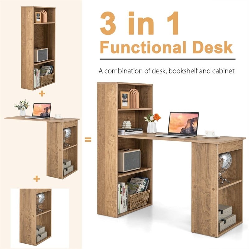 Computer Desk Writing  Workstation Office 6 Tier Storage Shelves Natural