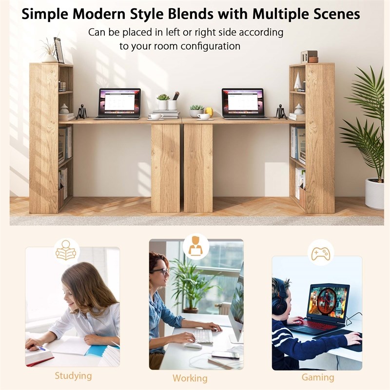 Computer Desk Writing  Workstation Office 6 Tier Storage Shelves Natural