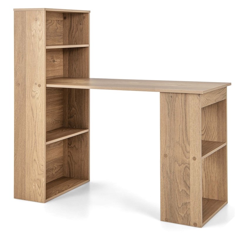 Computer Desk Writing  Workstation Office 6 Tier Storage Shelves Natural