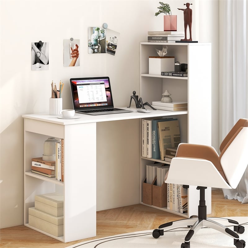Computer Desk Writing  Workstation Office 6 Tier Storage Shelves White