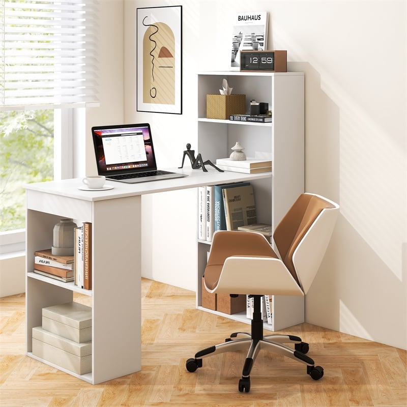 Computer Desk Writing  Workstation Office 6 Tier Storage Shelves White