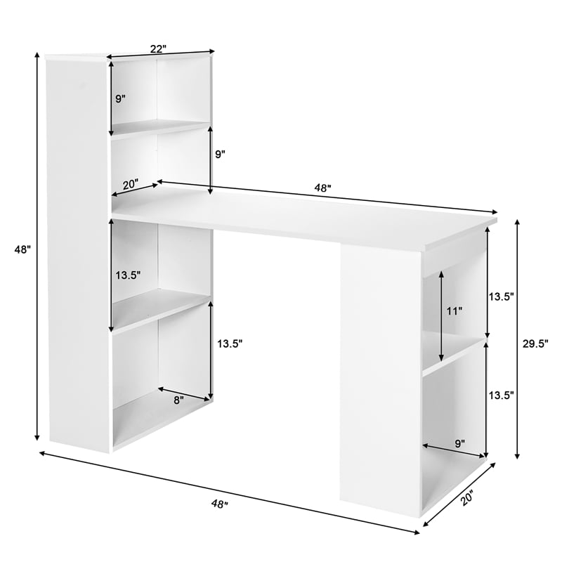 Computer Desk Writing  Workstation Office 6 Tier Storage Shelves White