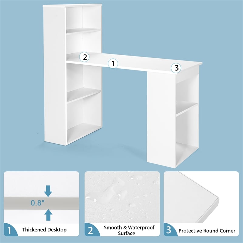 Computer Desk Writing  Workstation Office 6 Tier Storage Shelves White