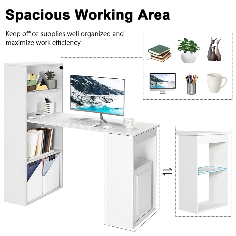 Computer Desk Writing  Workstation Office 6 Tier Storage Shelves White