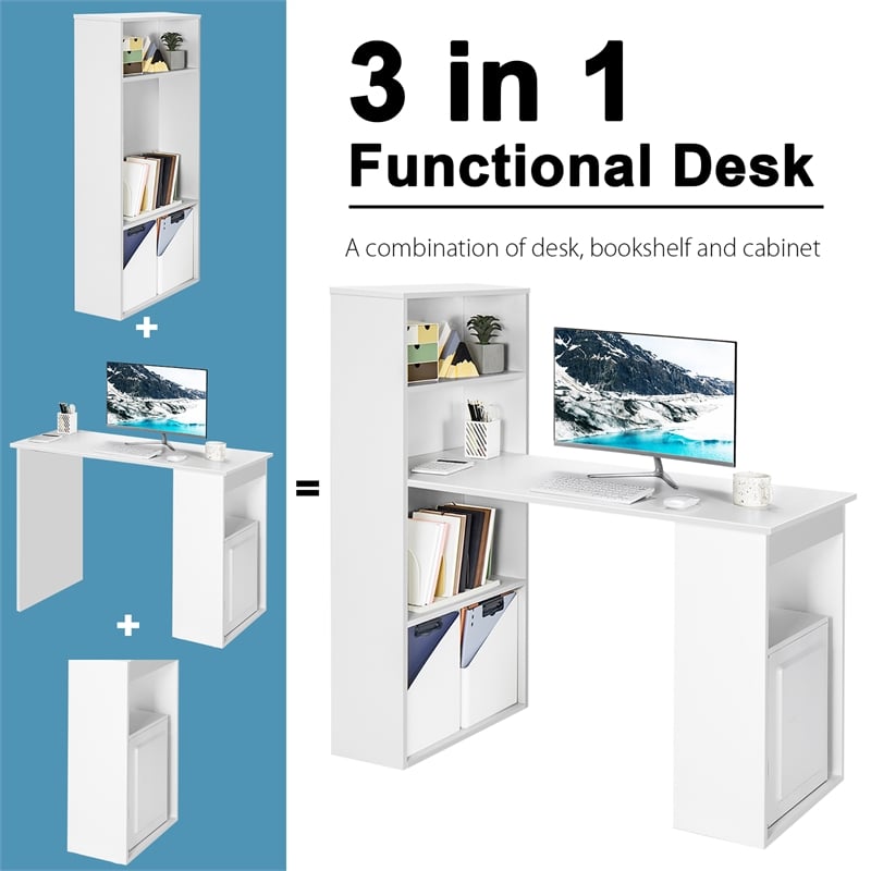 Computer Desk Writing  Workstation Office 6 Tier Storage Shelves White