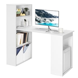 Computer Desk Writing  Workstation Office 6 Tier Storage Shelves White
