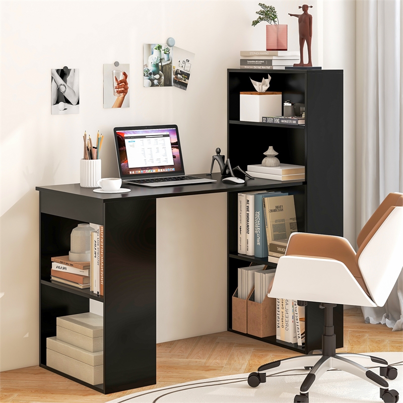 Computer Desk Writing  Workstation Office 6 Tier Storage Shelves Black