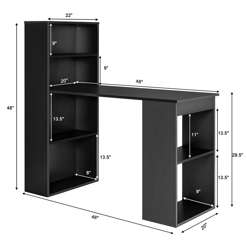 Computer Desk Writing  Workstation Office 6 Tier Storage Shelves Black