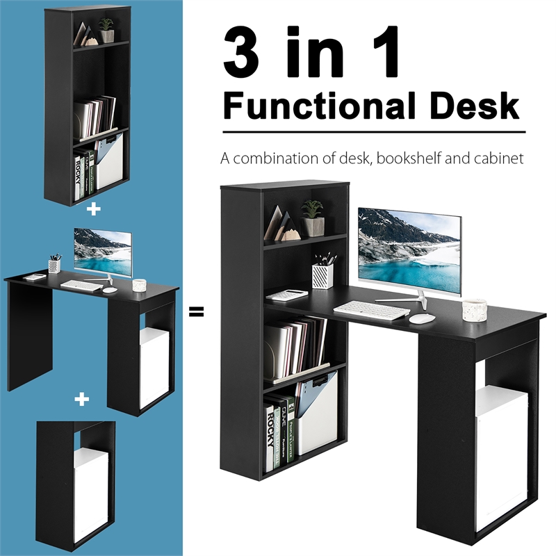 Computer Desk Writing  Workstation Office 6 Tier Storage Shelves Black
