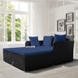 Outdoor Patio Rattan Daybed Cushioned Sofa Furniture Navy