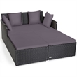 Outdoor Patio Rattan Daybed Cushioned Sofa Furniture Gray