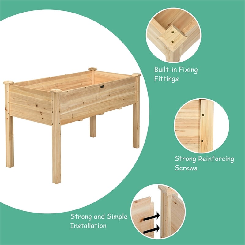 Wooden Raised Vegetable Garden Bed Elevated Grow Planter Natural