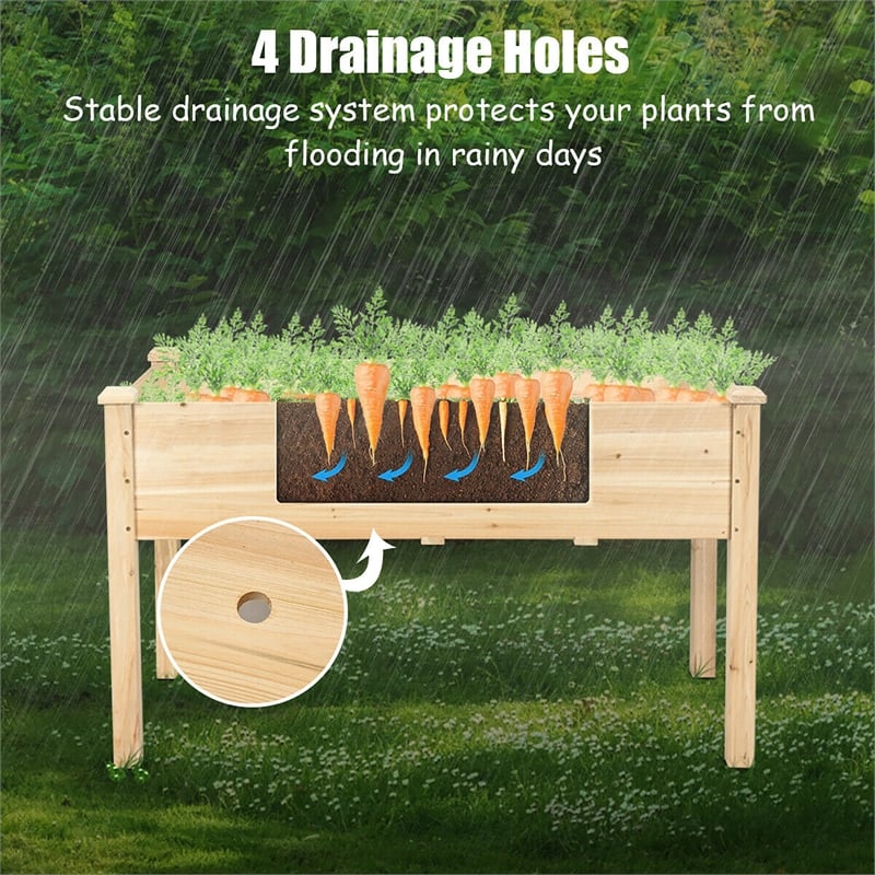 Wooden Raised Vegetable Garden Bed Elevated Grow Planter Natural