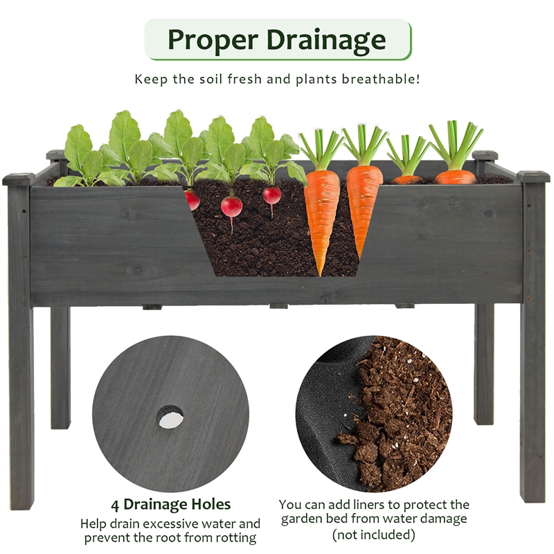 Wooden Raised Vegetable Garden Bed Elevated Grow Planter Grey