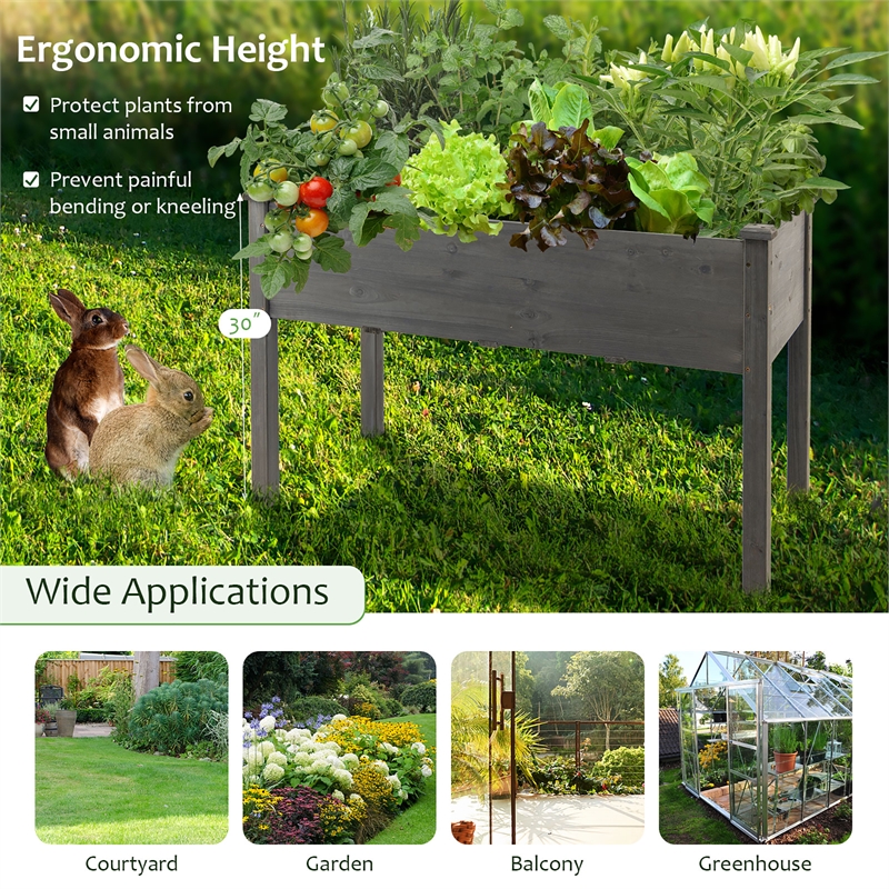 Wooden Raised Vegetable Garden Bed Elevated Grow Planter Grey