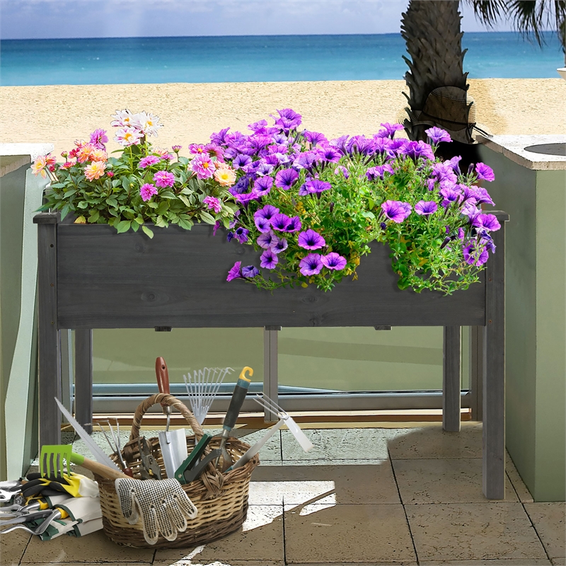 Wooden Raised Vegetable Garden Bed Elevated Grow Planter Grey