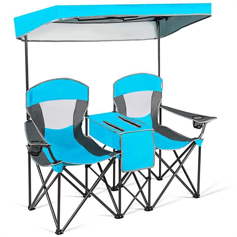Portable Folding Camping Canopy Chairs w/ Cup Holder Blue