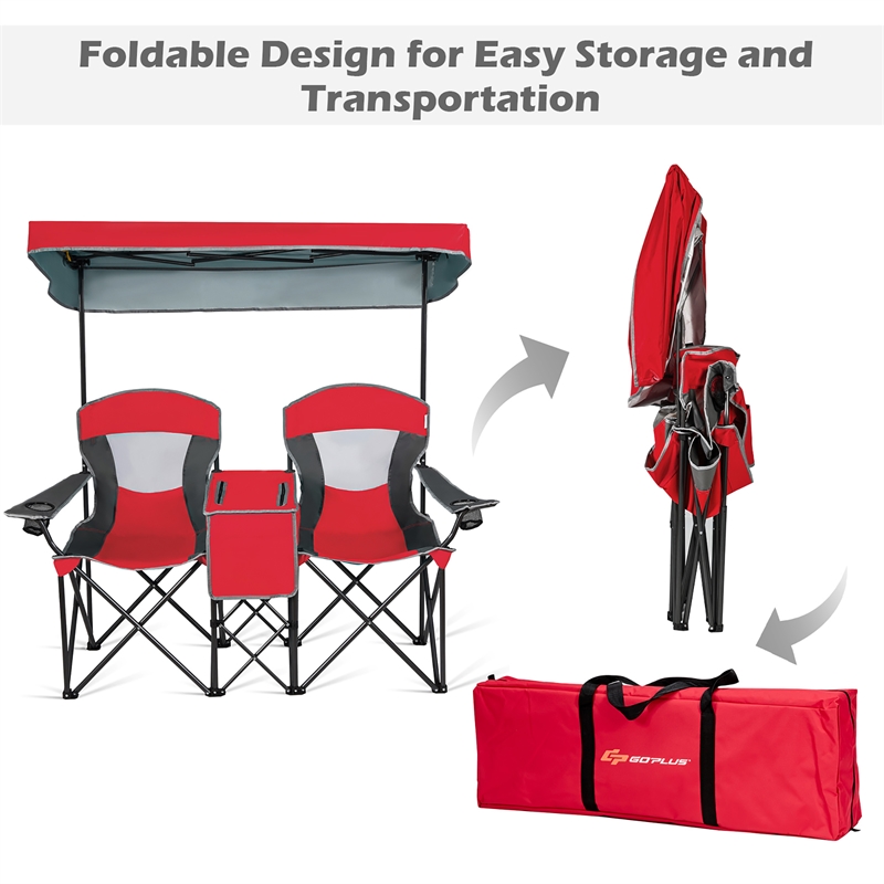 Portable Folding Camping Canopy Chairs w/ Cup Holder Red