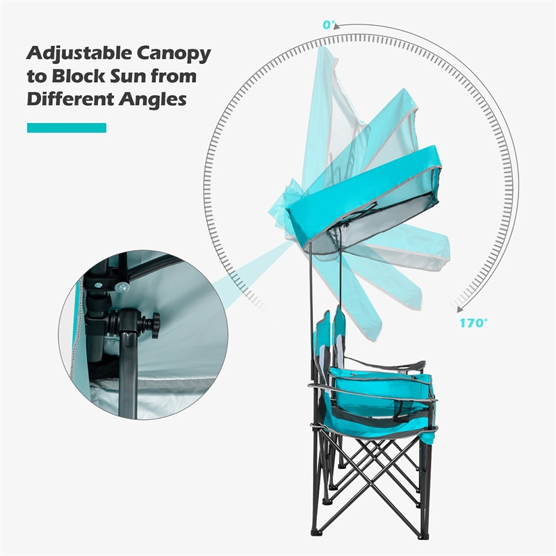 Portable Folding Camping Canopy Chairs w/ Cup Holder Turquoise