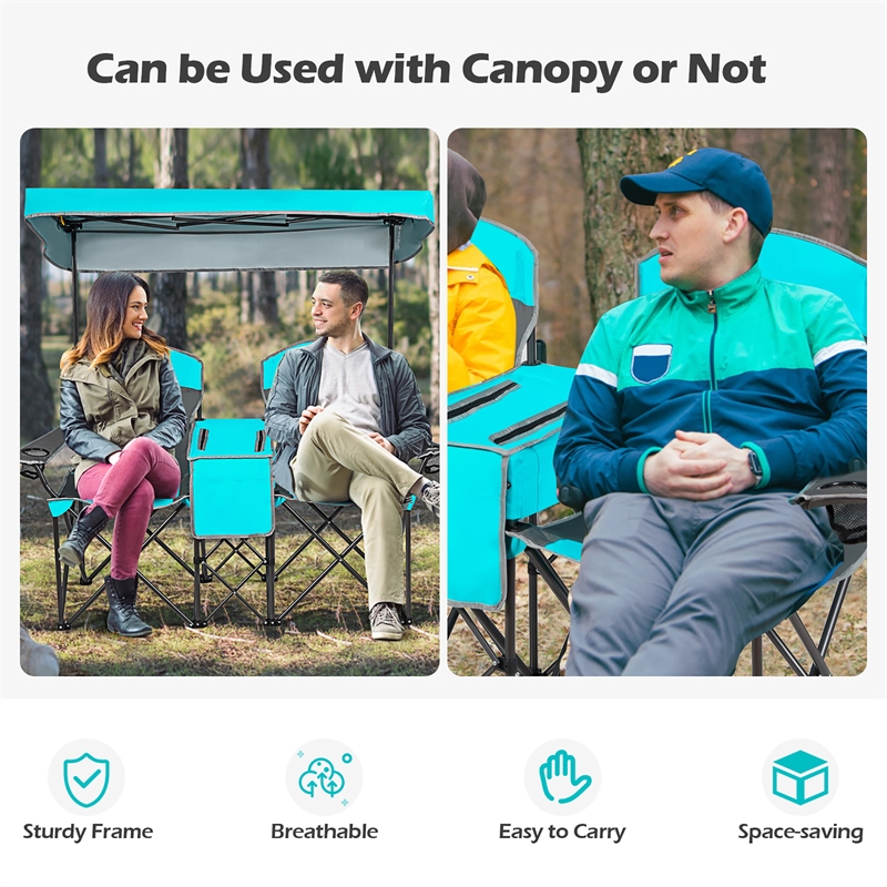 Portable Folding Camping Canopy Chairs w/ Cup Holder Turquoise