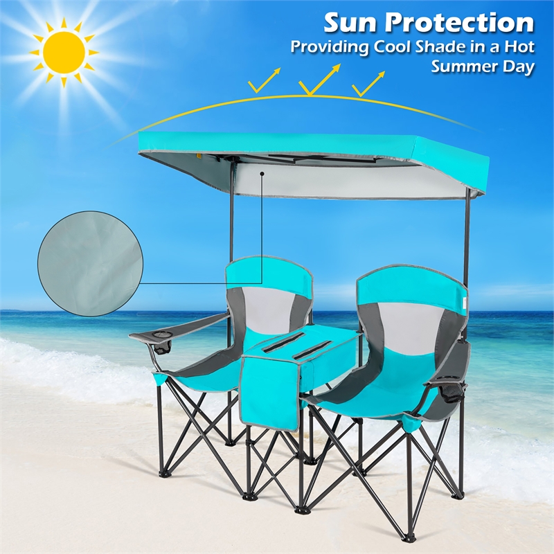 Portable Folding Camping Canopy Chairs w/ Cup Holder Turquoise