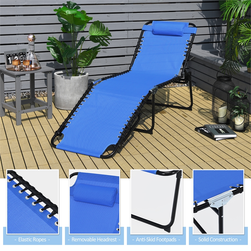 Folding Lounge Chaise High Recline W/Adjustable Backrest Navy