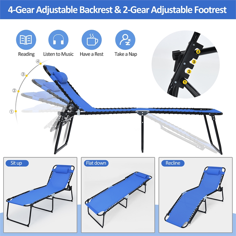 Folding Lounge Chaise High Recline W/Adjustable Backrest Navy