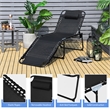 Folding Lounge Chaise High Recline W/Adjustable Backrest Black