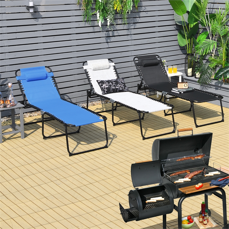 Folding Lounge Chaise High Recline W/Adjustable Backrest Black