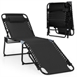 Folding Lounge Chaise High Recline W/Adjustable Backrest Black