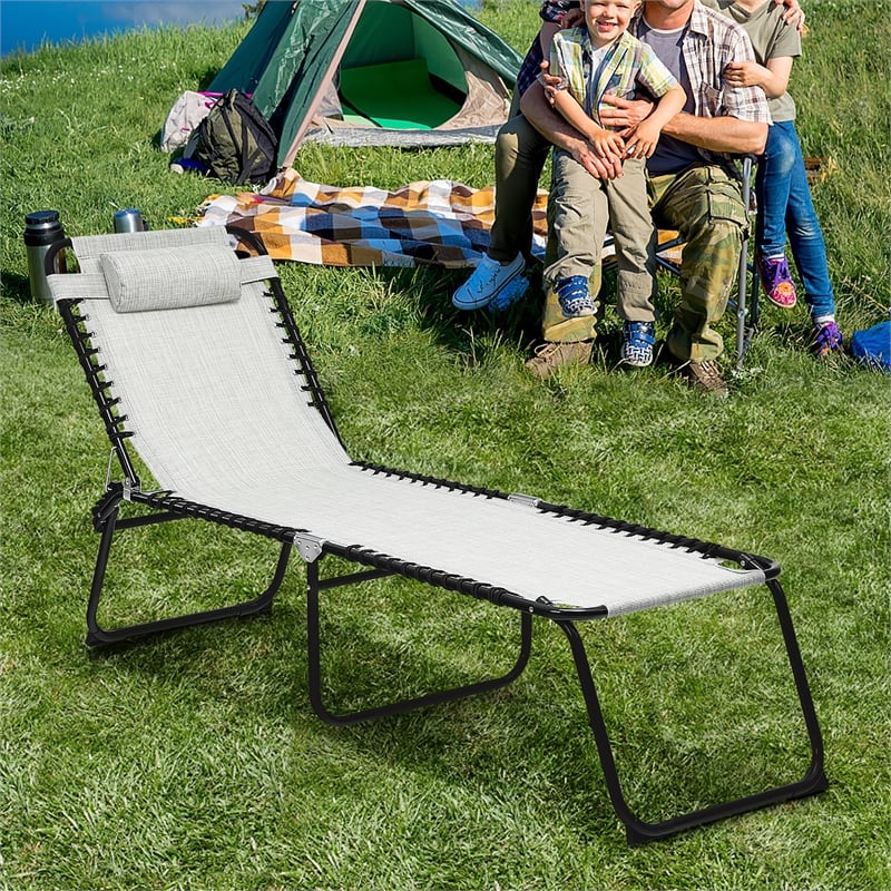 Folding Lounge Chaise High Recline W/Adjustable Backrest Gray