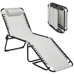 Folding Lounge Chaise High Recline W/Adjustable Backrest Gray