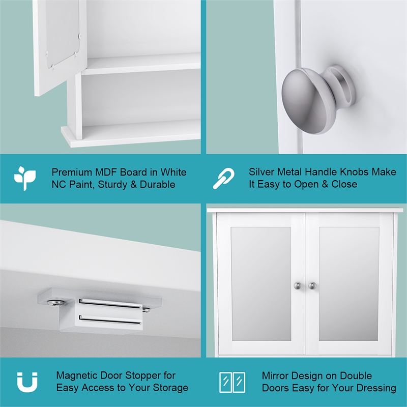 Bathroom Double Mirror Door Storage Medicine Cabinet White