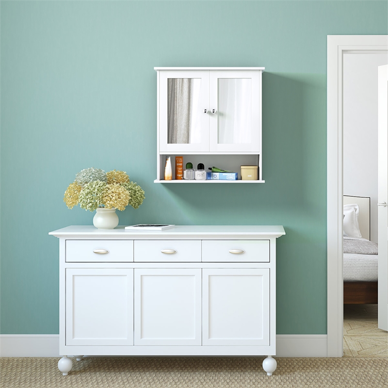 Bathroom Double Mirror Door Storage Medicine Cabinet White