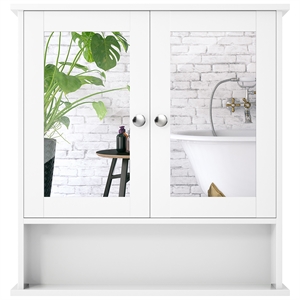 Bathroom Double Mirror Door Storage Medicine Cabinet White