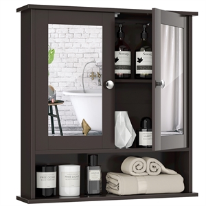 Bathroom Double Mirror Door Storage Medicine Cabinet Brown