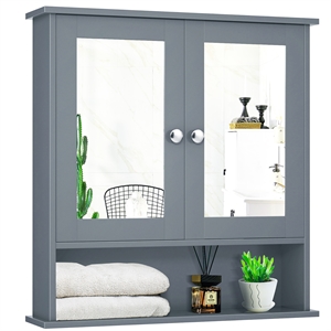 Bathroom Double Mirror Door Storage Medicine Cabinet Grey